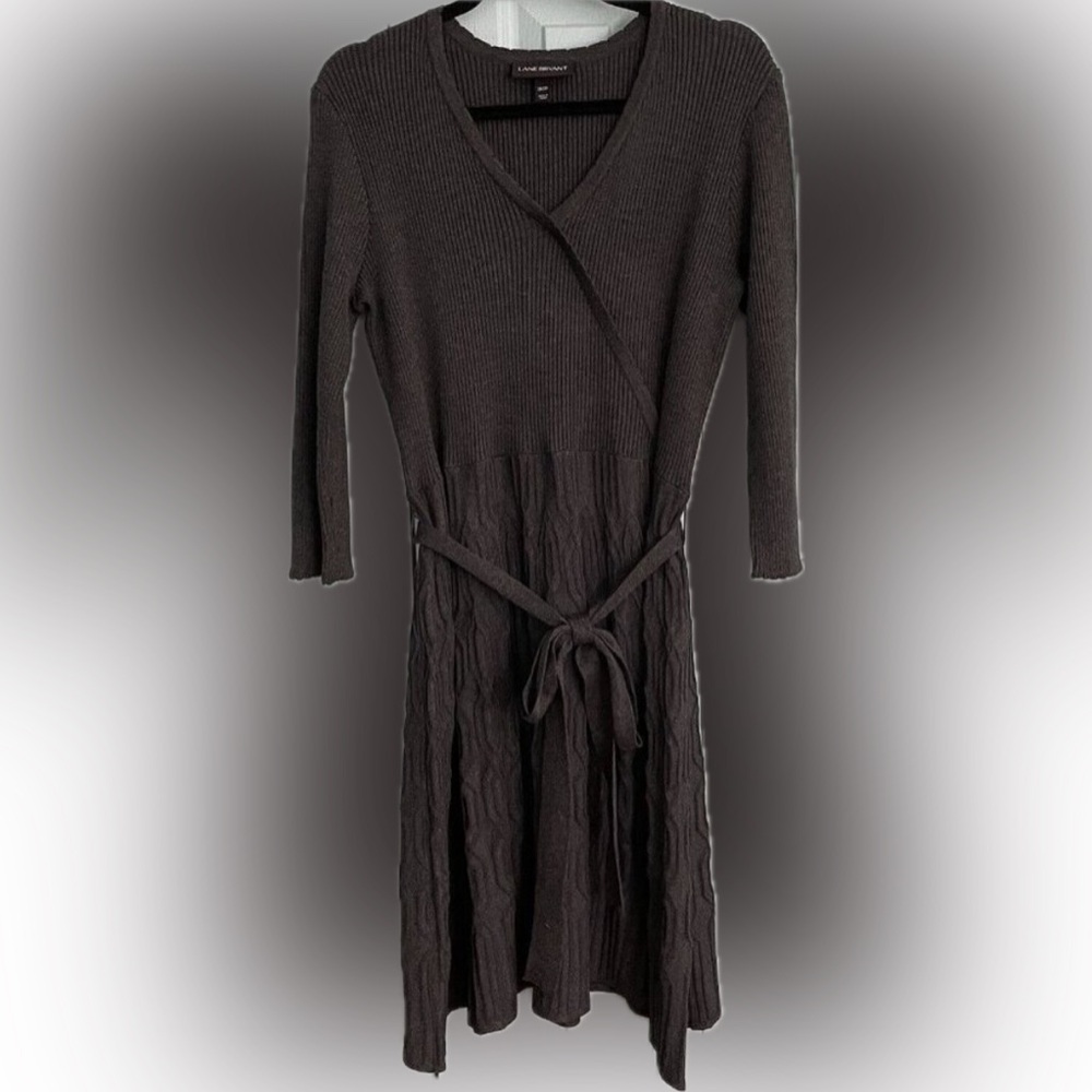 NWOT | Lane Bryant Knit Dark Gray Ribbed V-Neck Sweater Wrap Dress | Size 18/20
